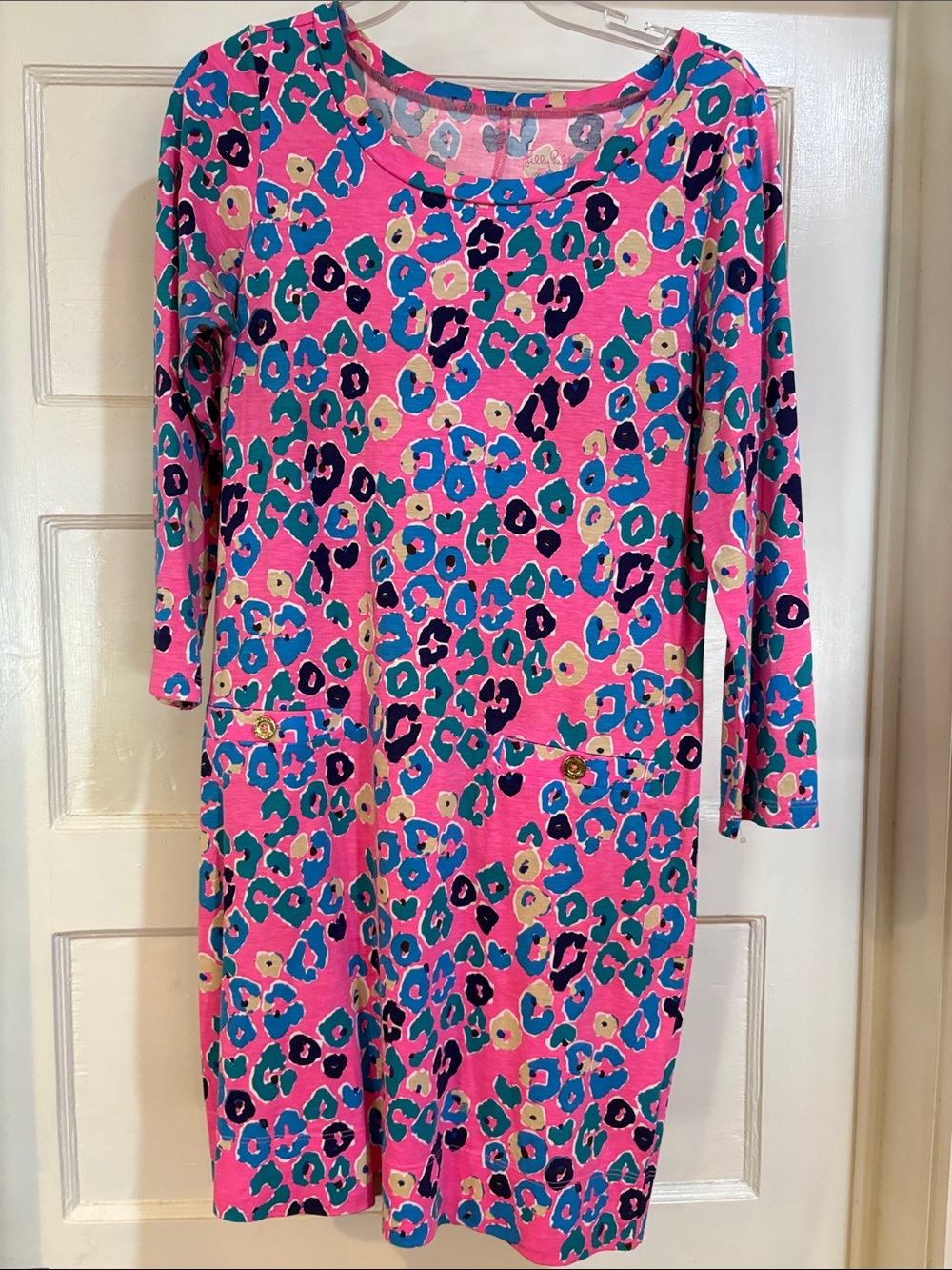 Lilly Pulitzer M Bright Pink Leopard-Print Long Sleeve Shift Dress